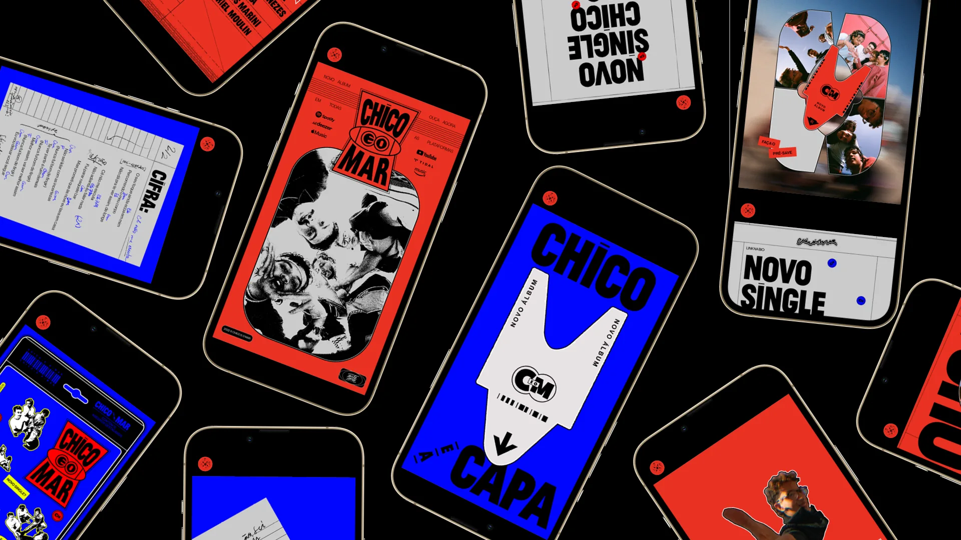 Social posts on phone screens