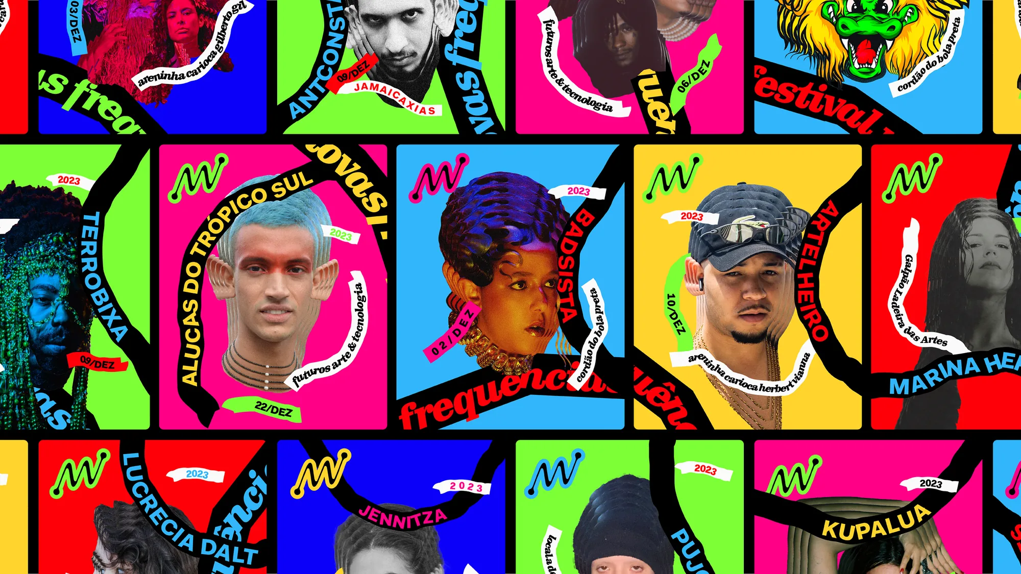 Artist posts in a multicoloured collage