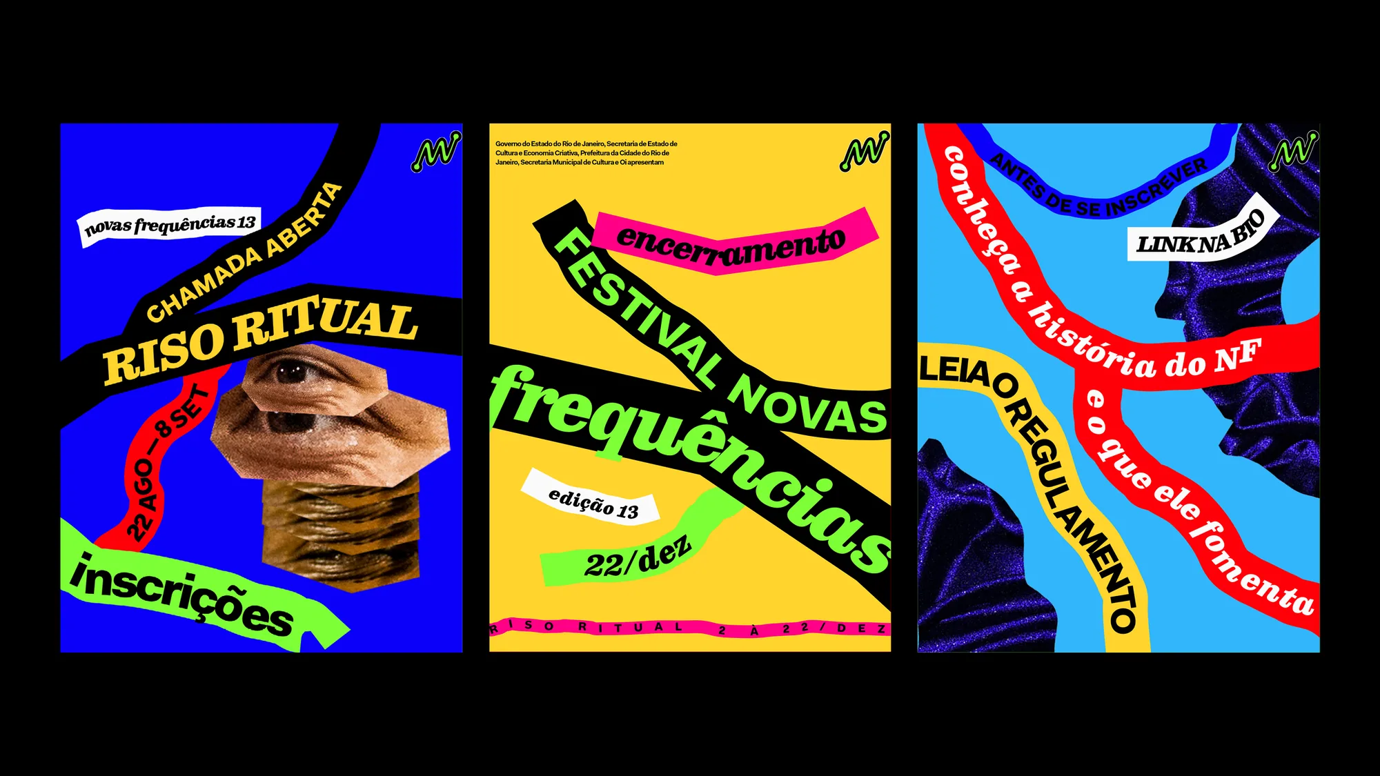 Riso Ritual posters in blue and yellow