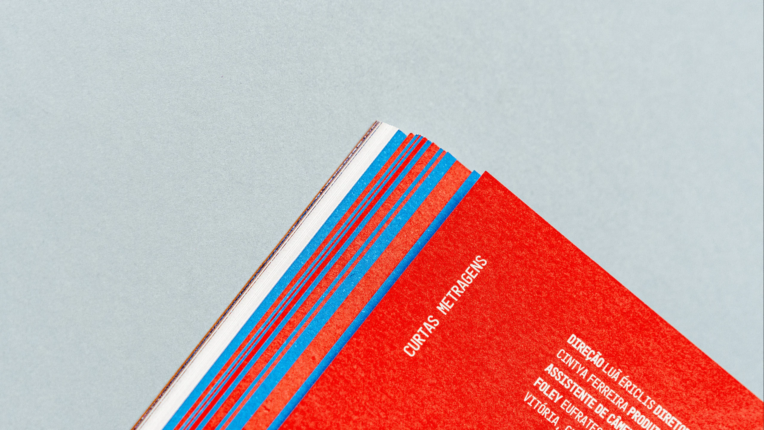 The edge of the booklet, in red and blue riso